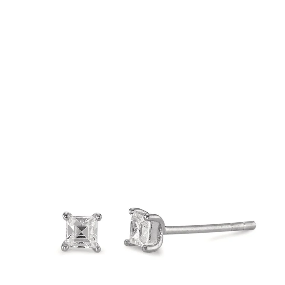 Orecchini a bottone Argento Zirconia rodiato Ø4 mm