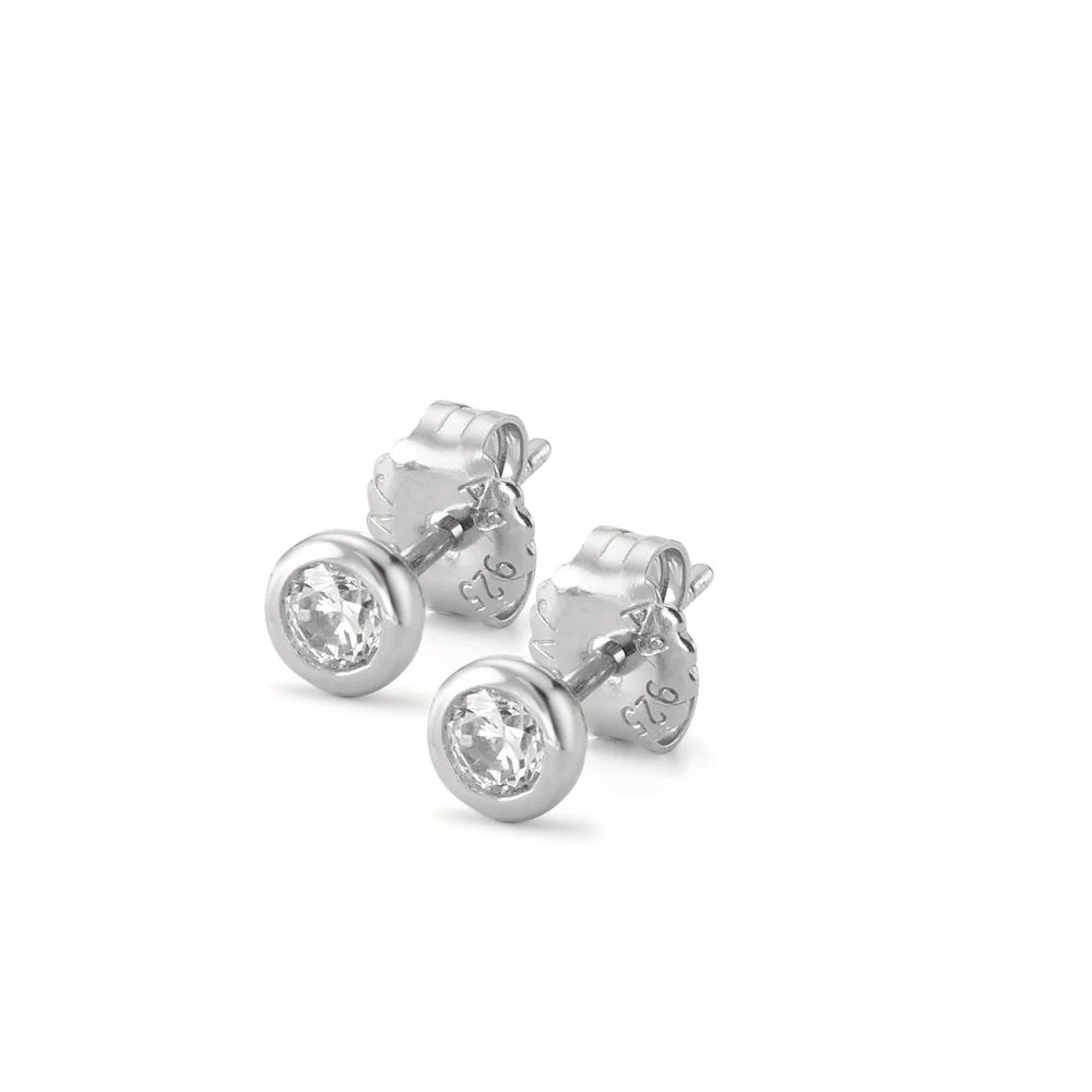 Orecchini a bottone Argento Zirconia rodiato Ø5 mm - Image 3