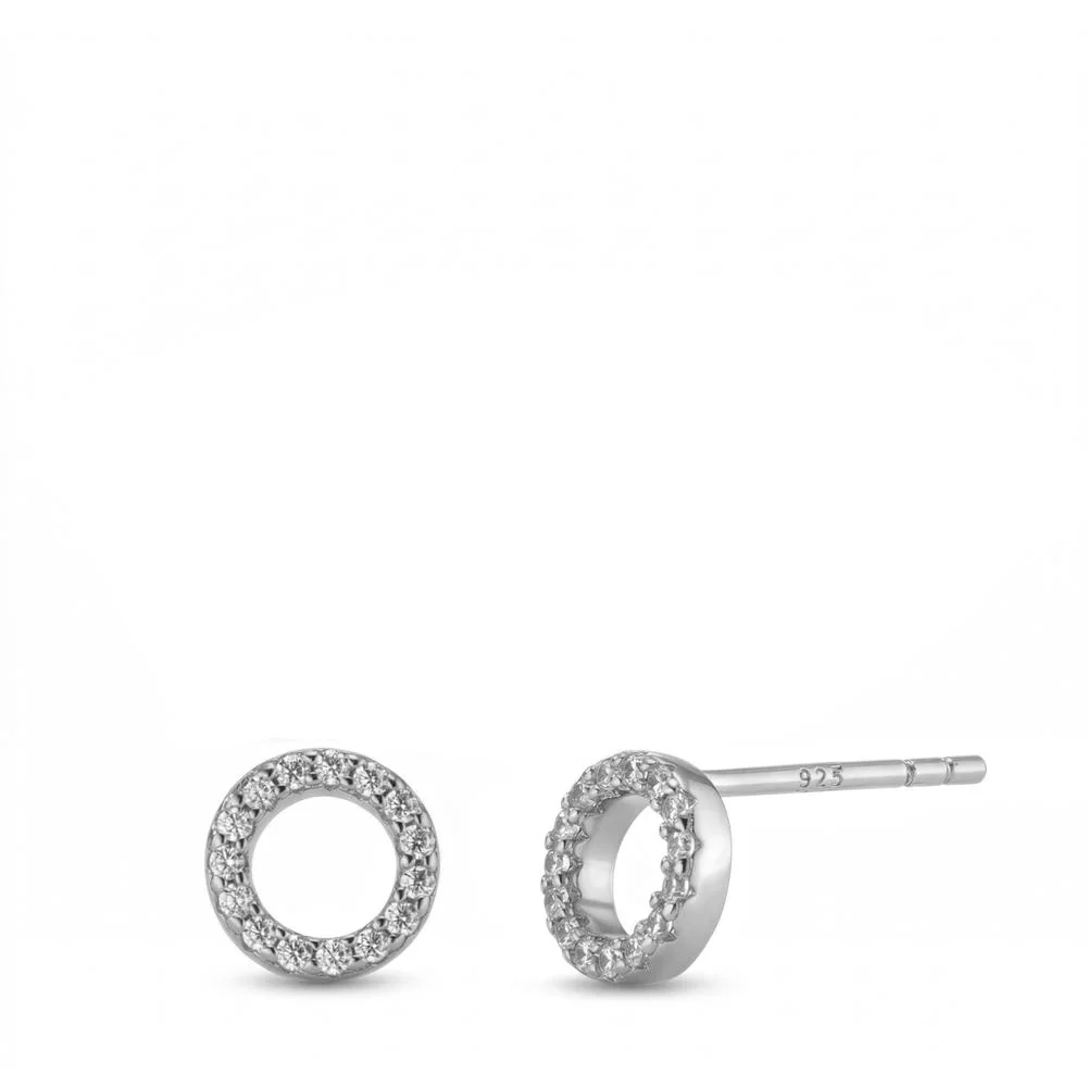 Orecchini a bottone Argento Zirconia rodiato Ø6.5 mm