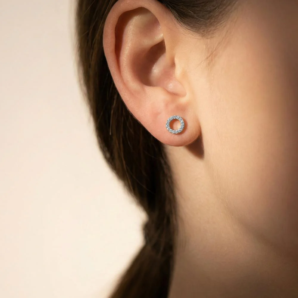 Orecchini a bottone Argento Zirconia rodiato Ø6.5 mm - Image 2