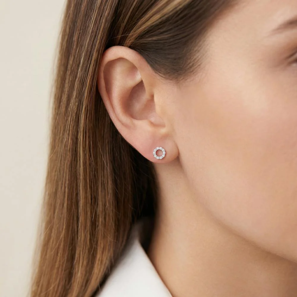 Orecchini a bottone Argento Zirconia rodiato Ø7 mm - Image 2