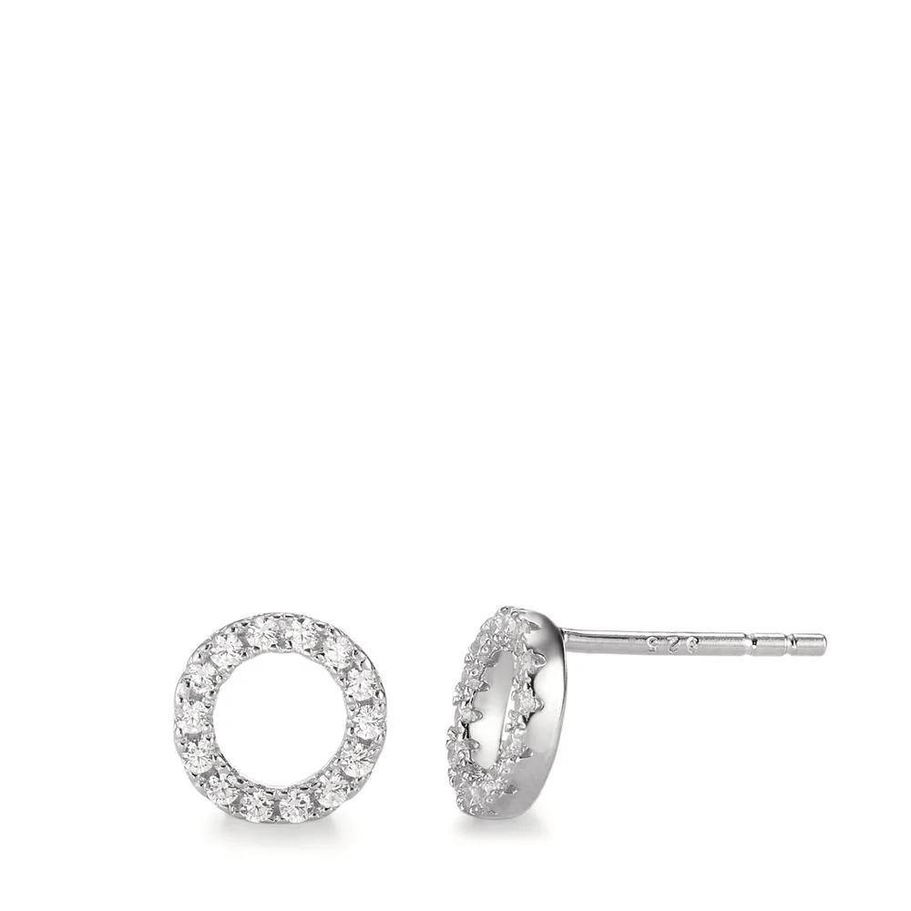 Orecchini a bottone Argento Zirconia rodiato Ø8 mm