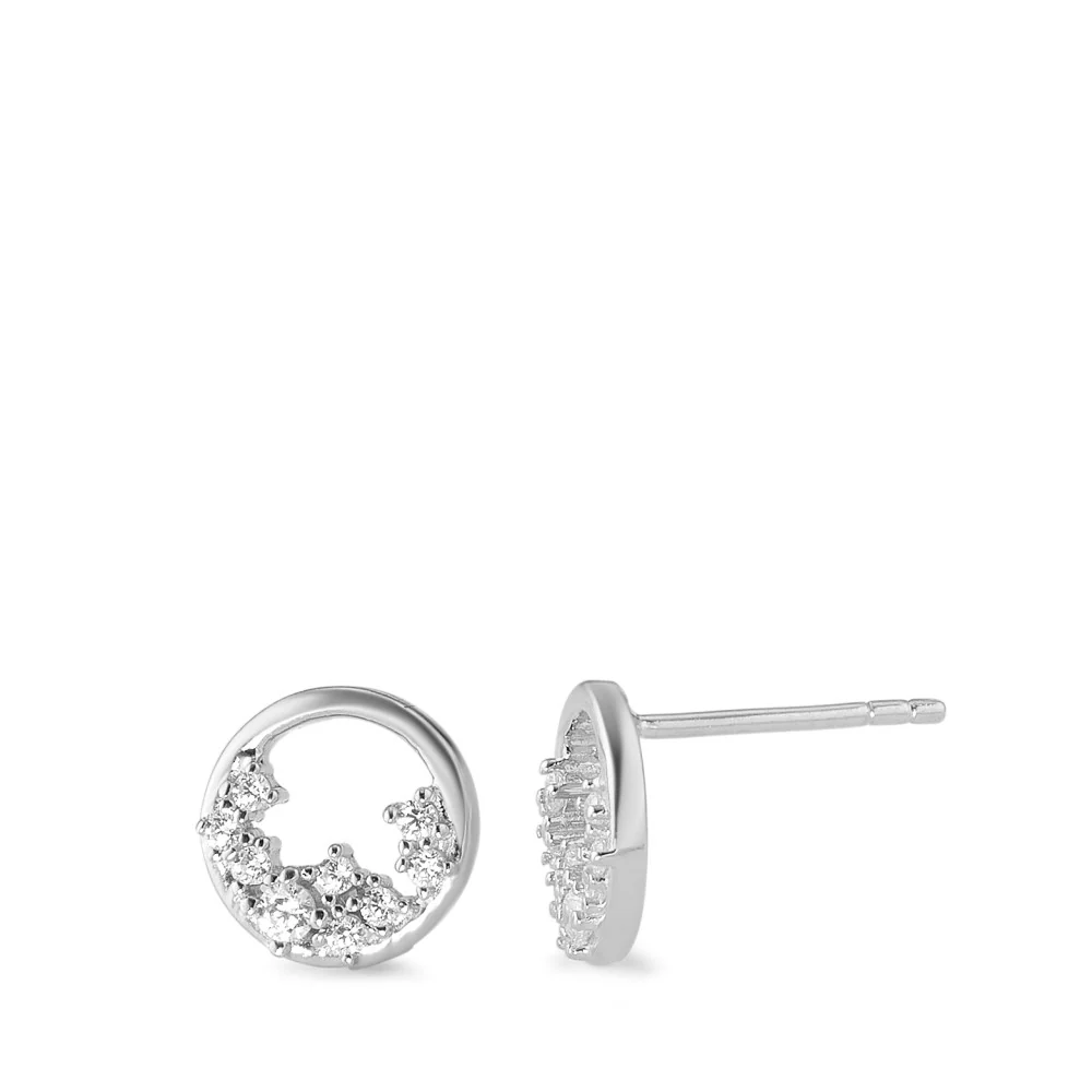 Orecchini a bottone Argento Zirconia rodiato Ø9.5 mm