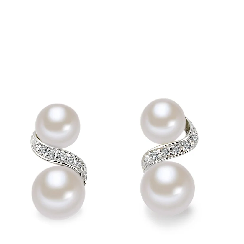 Orecchini a bottone Argento Zirconia rodiato Perla coltivata d'acqua dolce bianco, 4 Perla - Image 5