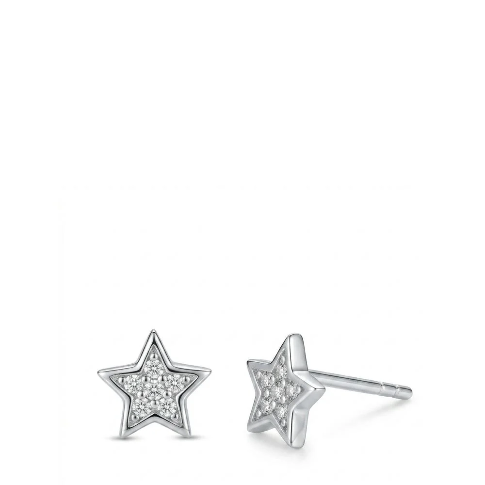 Orecchini a bottone Argento Zirconia rodiato Stella Ø6.5 mm