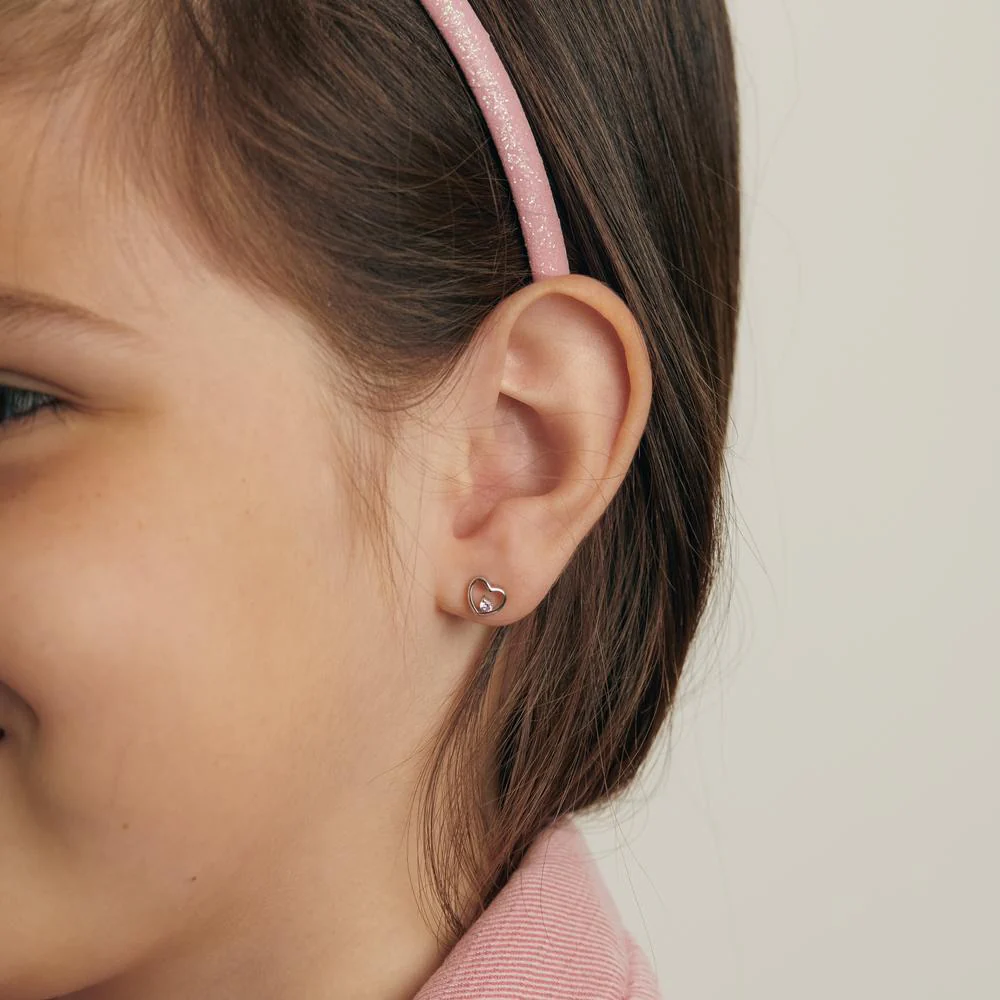 Orecchini a bottone Argento Zirconia rosa, 2 pietra rodiato Cuore Ø5.5 mm - Image 2