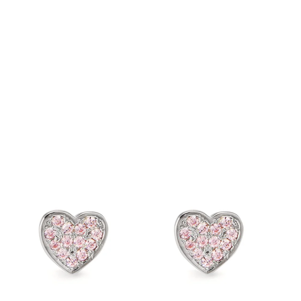 Orecchini a bottone Argento Zirconia rosa, 26 pietra rodiato Cuore Ø5.5 mm - Image 2