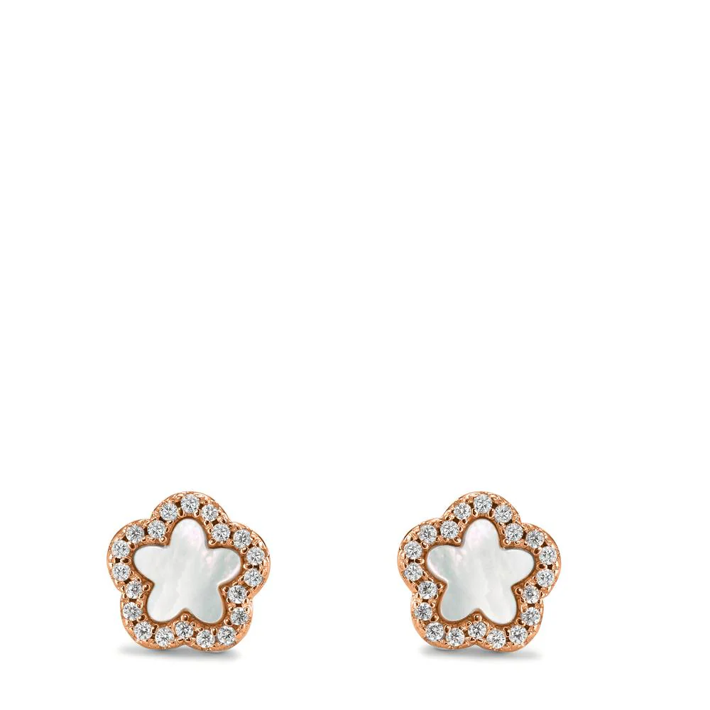 Orecchini a bottone Argento Zirconia rosa dorato Madreperla bianco Fiore Ø8 mm - Image 2