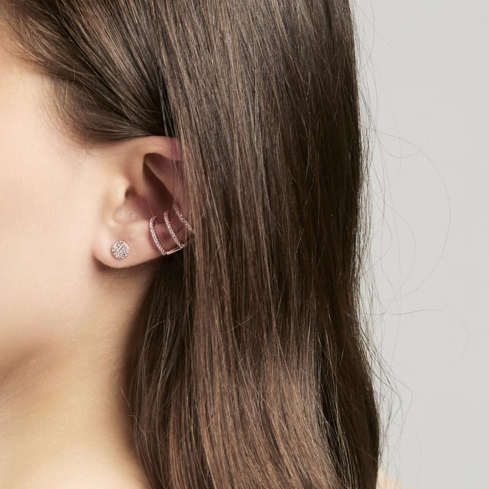Orecchini a bottone Argento Zirconia rosa dorato Ø6 mm - Image 4
