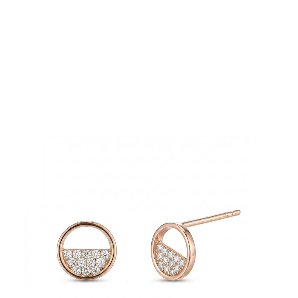 Orecchini a bottone Argento Zirconia rosa dorato Ø7.5 mm