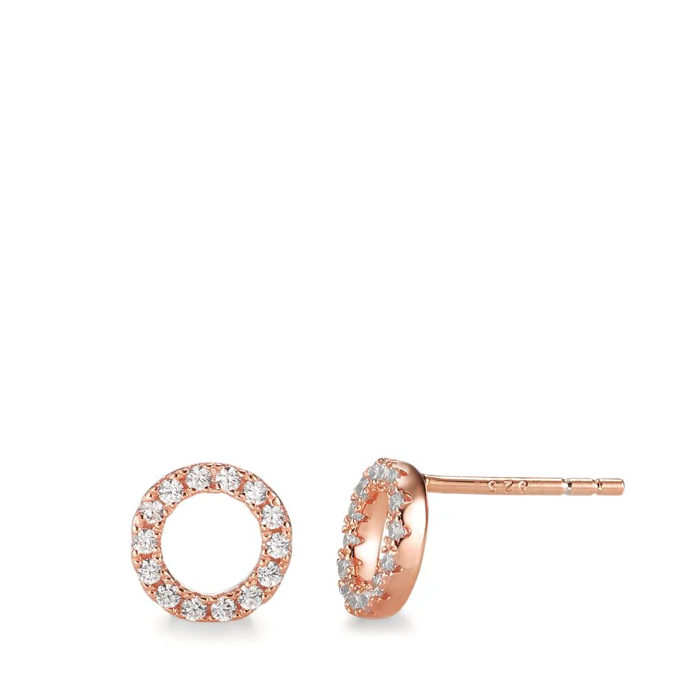 Orecchini a bottone Argento Zirconia rosa dorato Ø8 mm