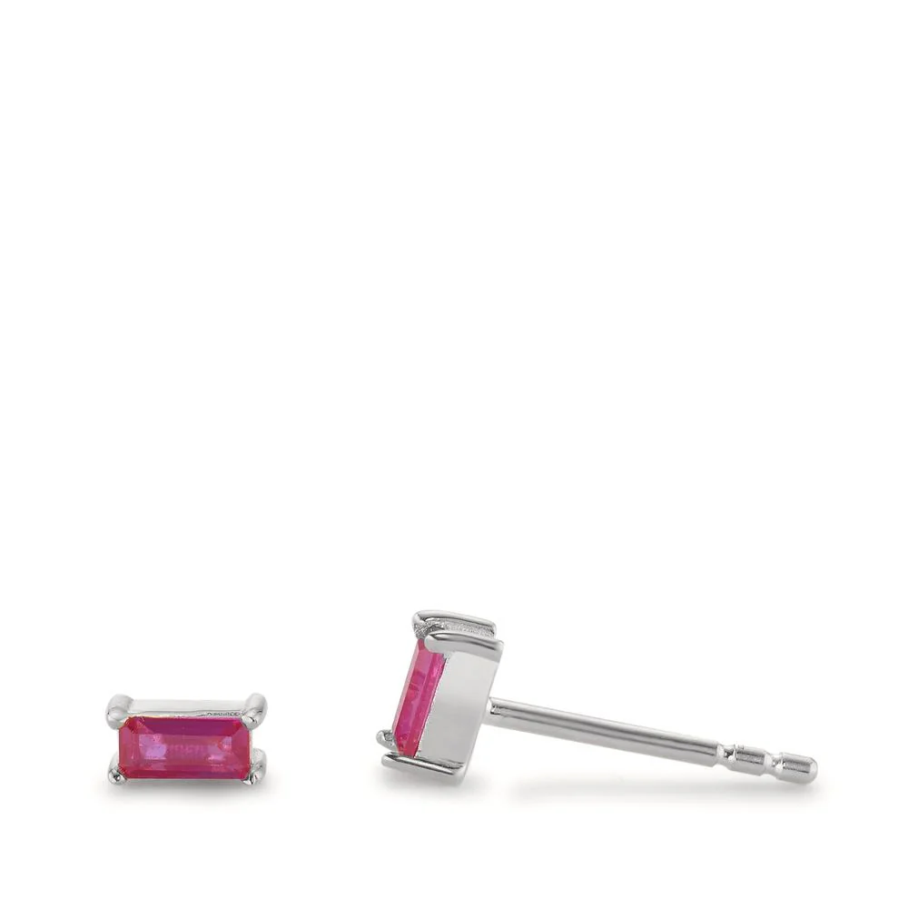 Orecchini a bottone Argento Zirconia rosa rodiato