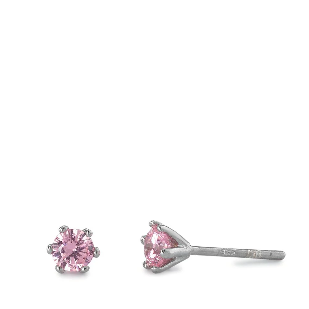 Orecchini a bottone Argento Zirconia rosa rodiato Ø4.5 mm