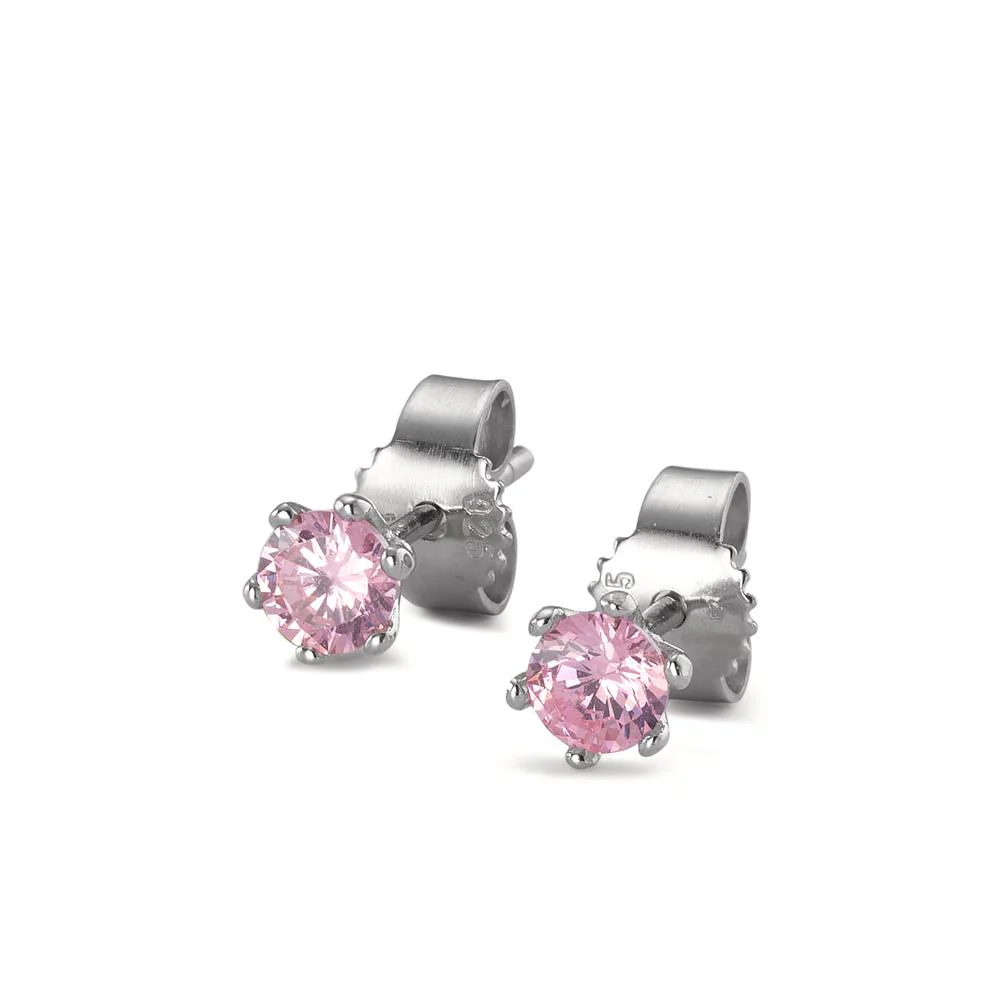 Orecchini a bottone Argento Zirconia rosa rodiato Ø4.5 mm - Image 3