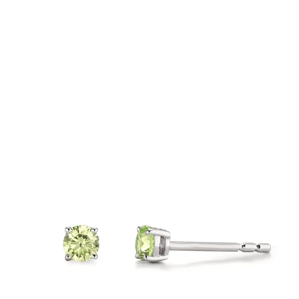 Orecchini a bottone Argento Zirconia verde, 2 pietra rodiato Ø3.3 mm
