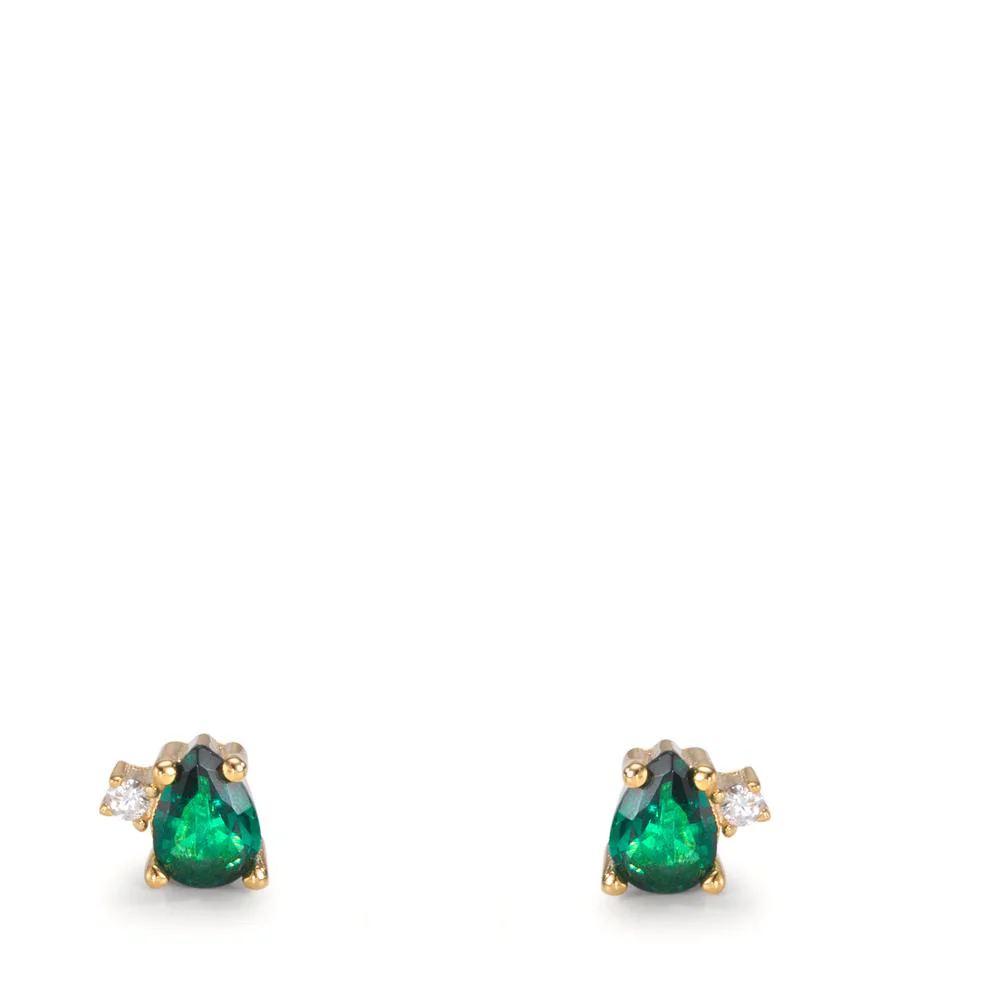 Orecchini a bottone Argento Zirconia verde, 4 pietra giallo dorato Ø4 mm - Image 2