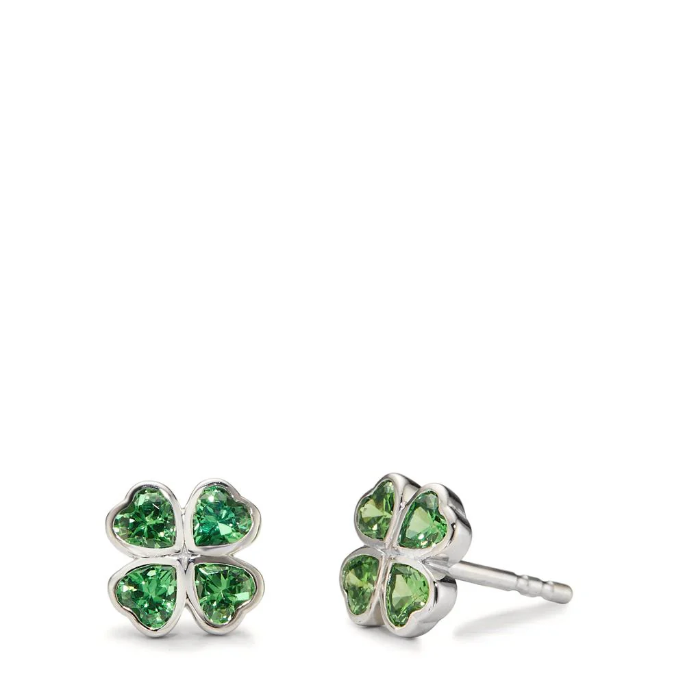 Orecchini a bottone Argento Zirconia verde, 8 pietra rodiato Trifoglio Ø7.5 mm
