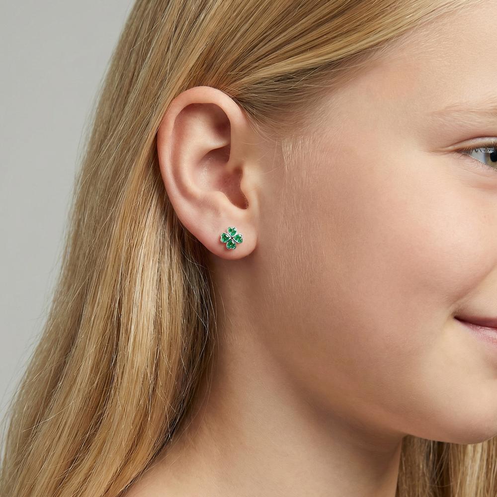 Orecchini a bottone Argento Zirconia verde, 8 pietra rodiato Trifoglio Ø7.5 mm - Image 2