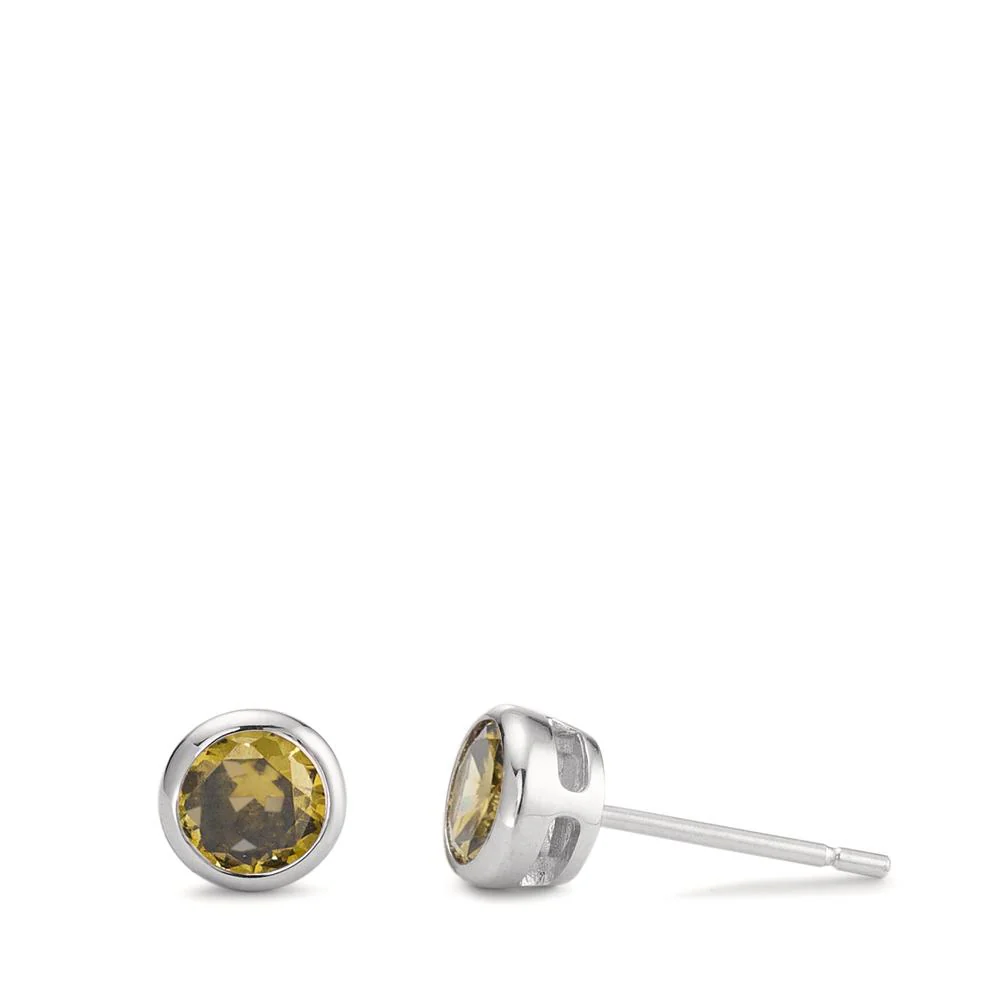 Orecchini a bottone Argento Zirconia verde rodiato Ø6 mm