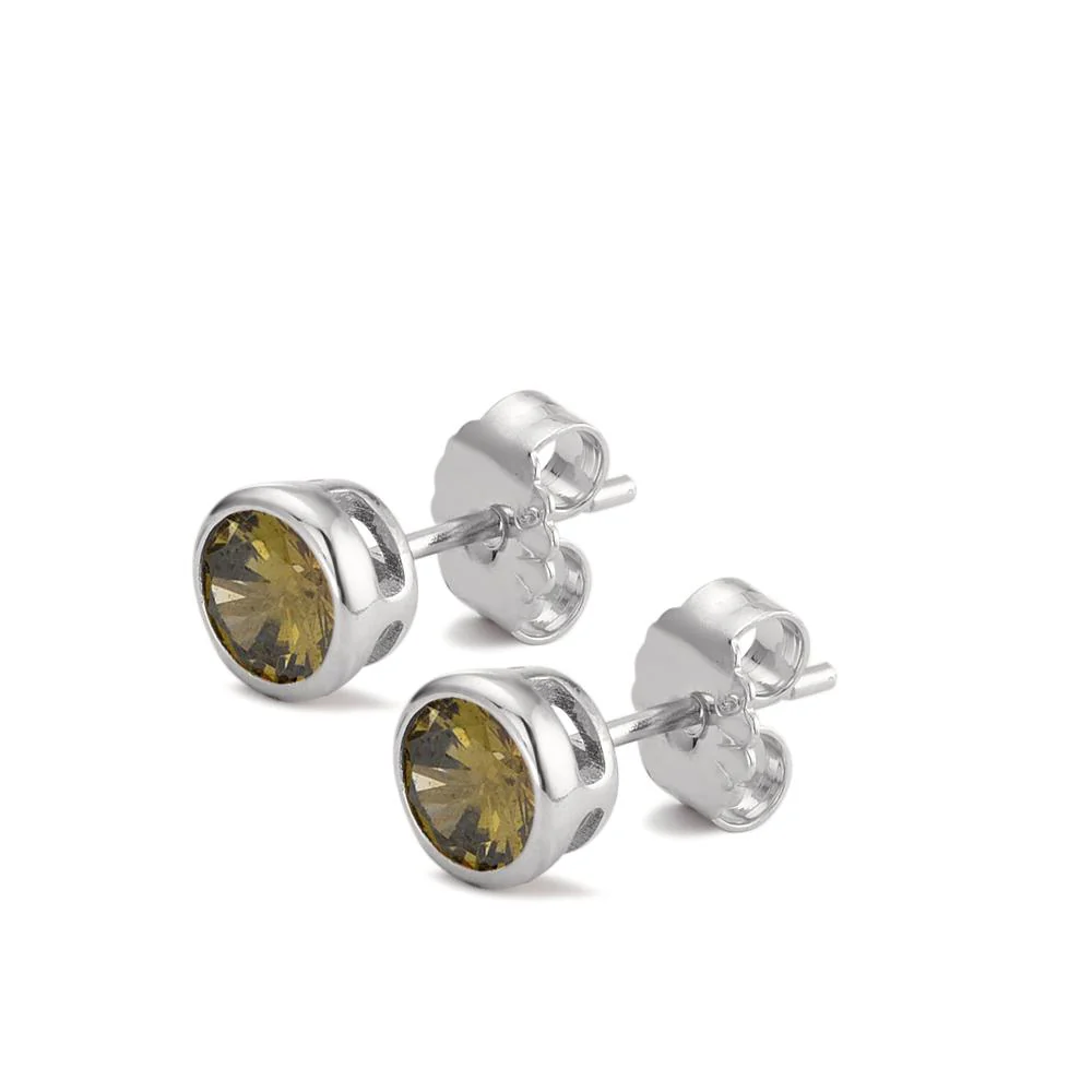 Orecchini a bottone Argento Zirconia verde rodiato Ø6 mm - Image 3