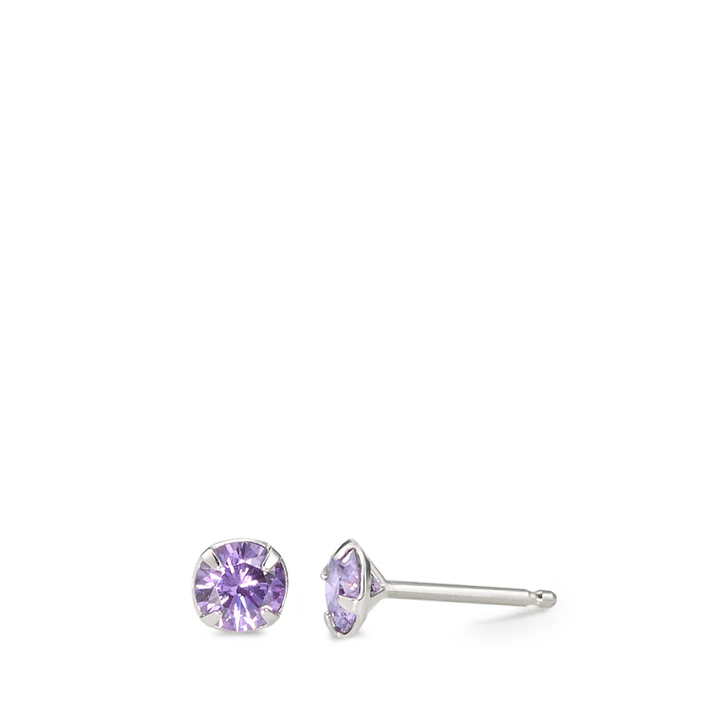 Orecchini a bottone Argento Zirconia Viola rodiato Ø5 mm