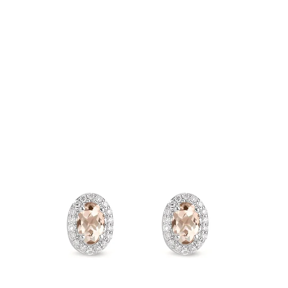 Orecchini a bottone Oro bianco 375/9K Morganite Champagne, 0.40 ct, 2 pietra, [oval], Diamante bianco, 0.12 ct, 36 pietra, w-pi3 - Image 2
