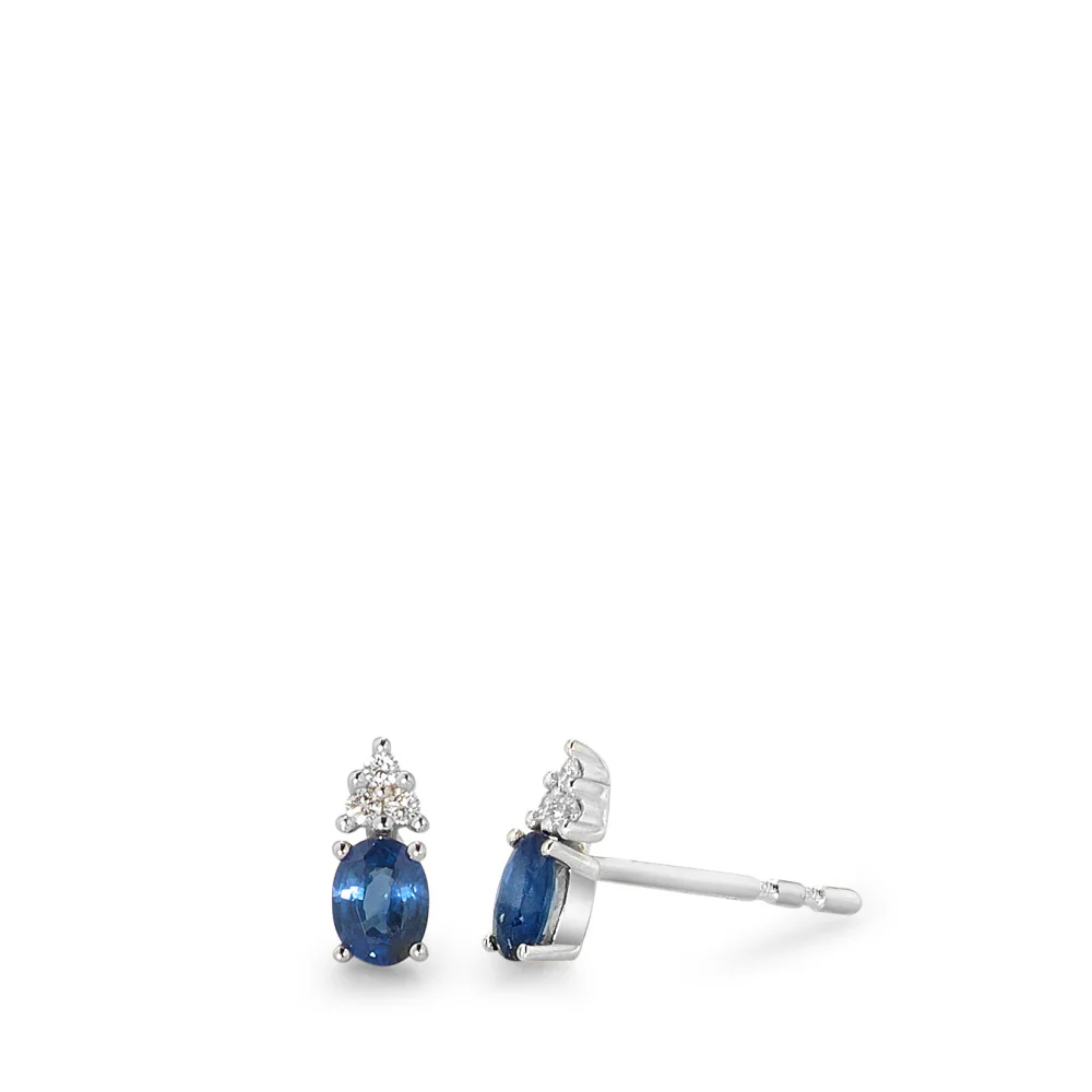 Orecchini a bottone Oro bianco 375/9K Zaffiro blu, 2 pietra, [oval], Diamante bianco, 0.04 ct, 6 pietra, p1