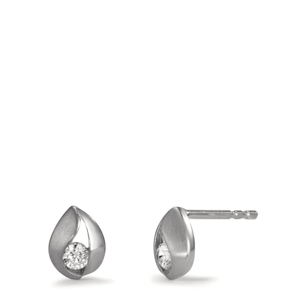 Orecchini a bottone Oro bianco 375/9K Zirconia 2 pietra