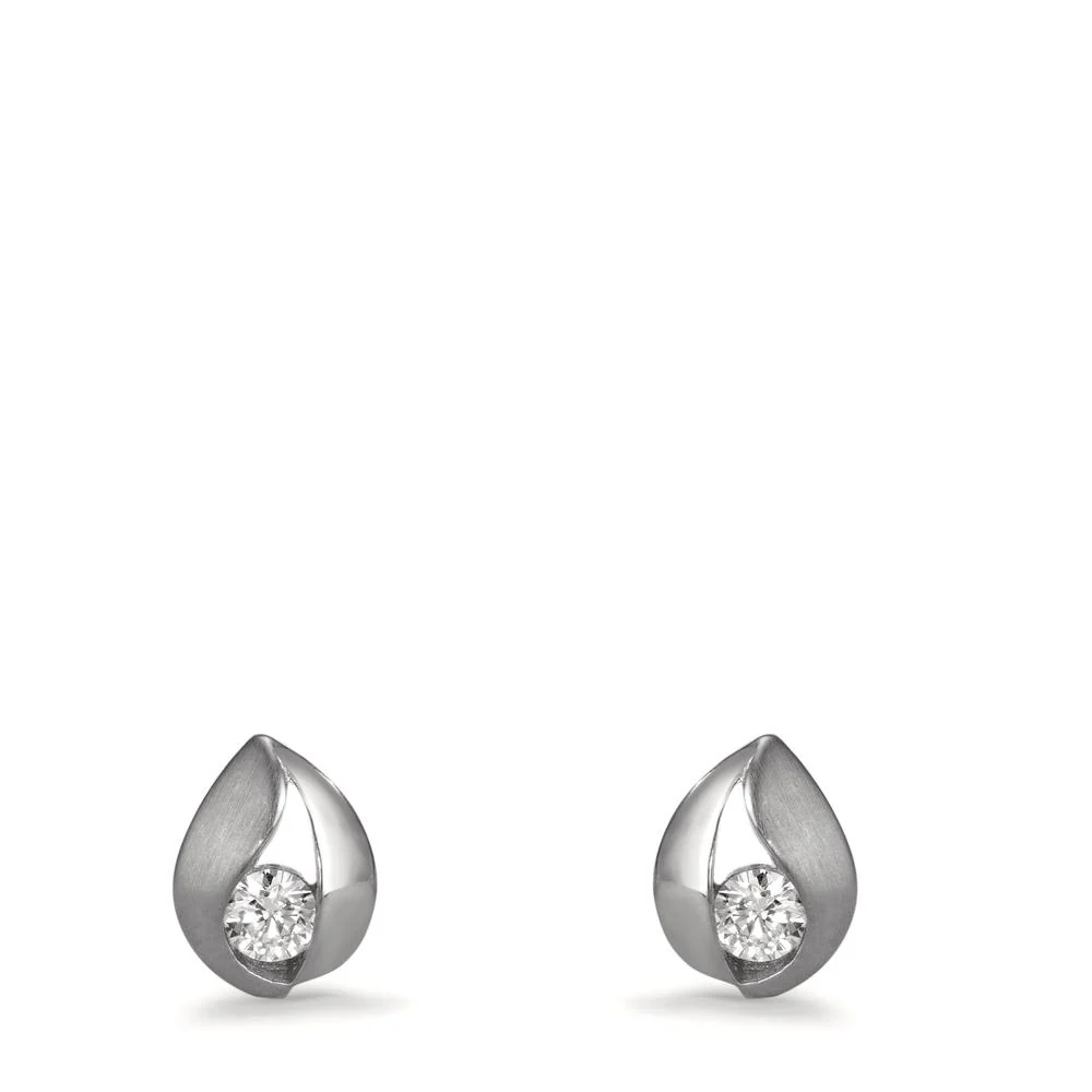 Orecchini a bottone Oro bianco 375/9K Zirconia 2 pietra - Image 2