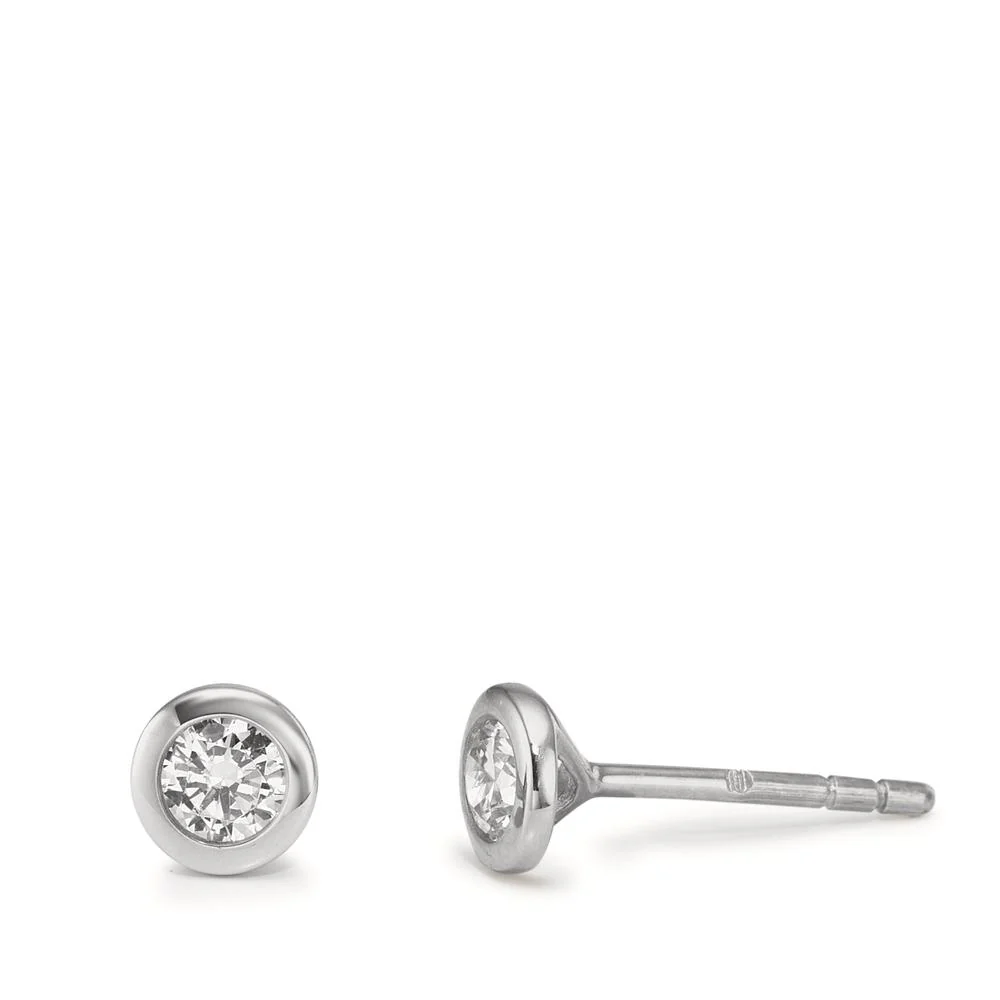 Orecchini a bottone Oro bianco 375/9K Zirconia 2 pietra Ø5 mm
