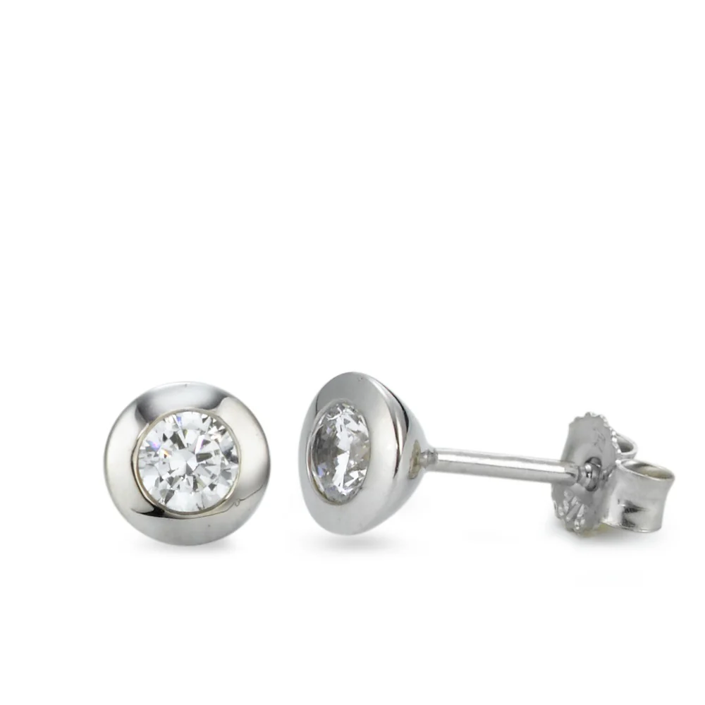 Orecchini a bottone Oro bianco 375/9K Zirconia Ø6 mm