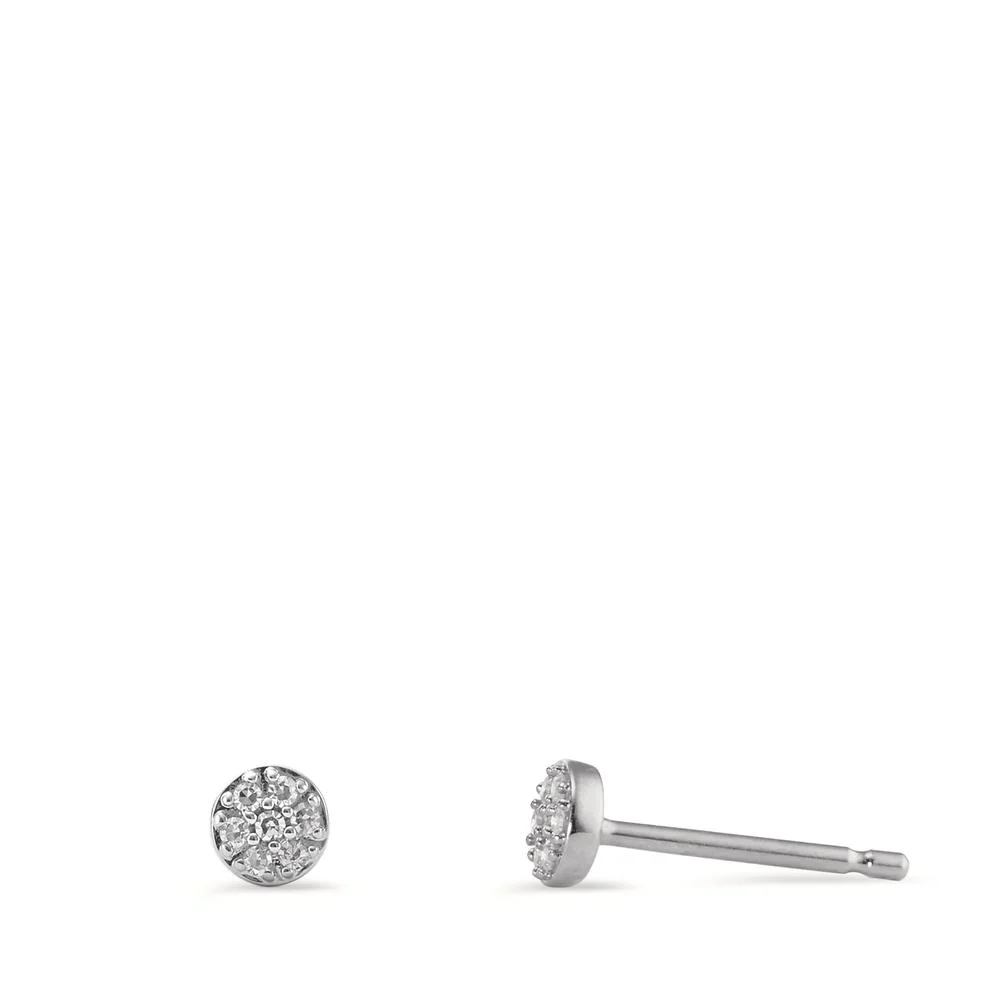 Orecchini a bottone Oro bianco 585/14 kt Diamante 0.05 ct, 14 pietra, w-si Ø3.8 mm