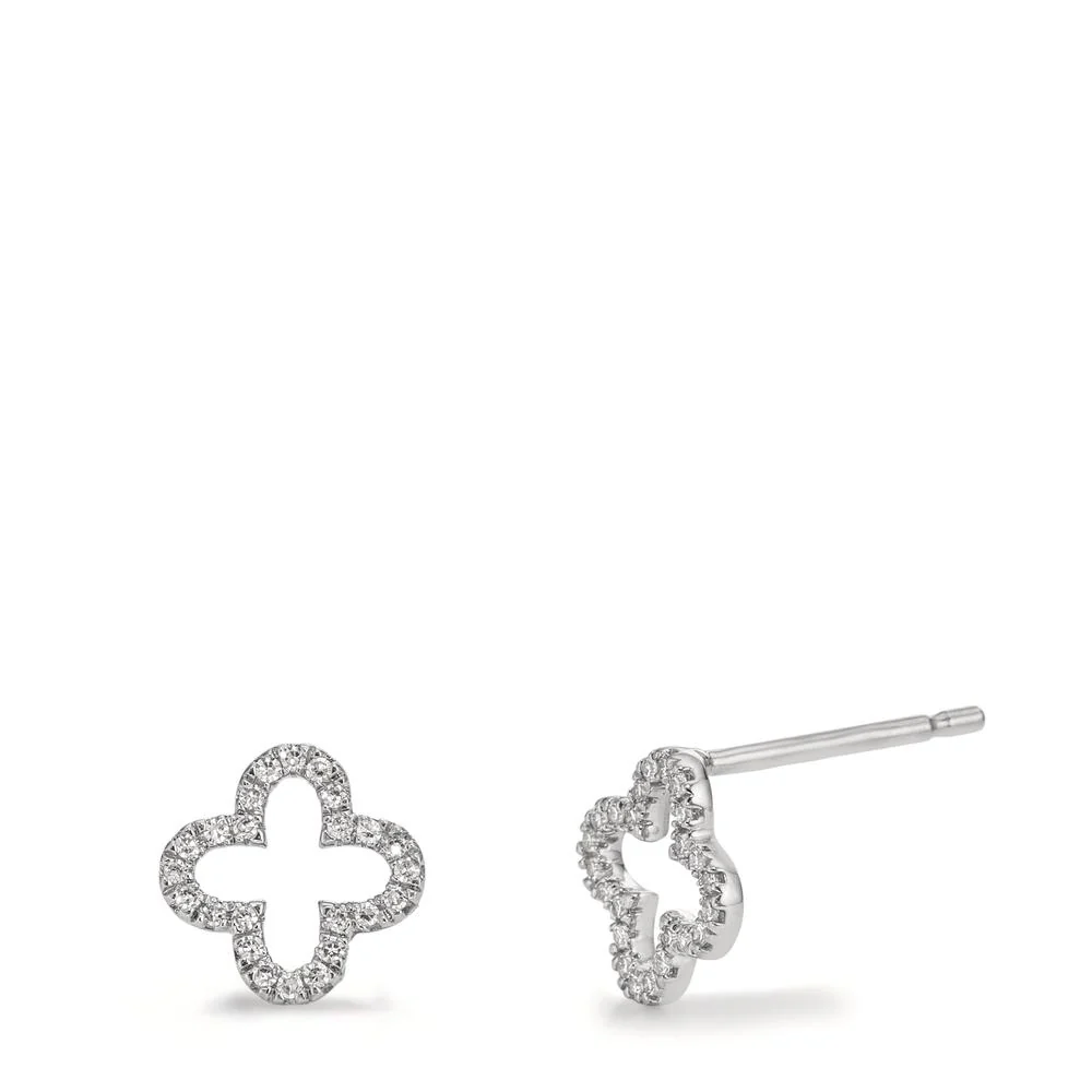 Orecchini a bottone Oro bianco 585/14 kt Diamante 0.07 ct, w-si Fiore Ø6.5 mm
