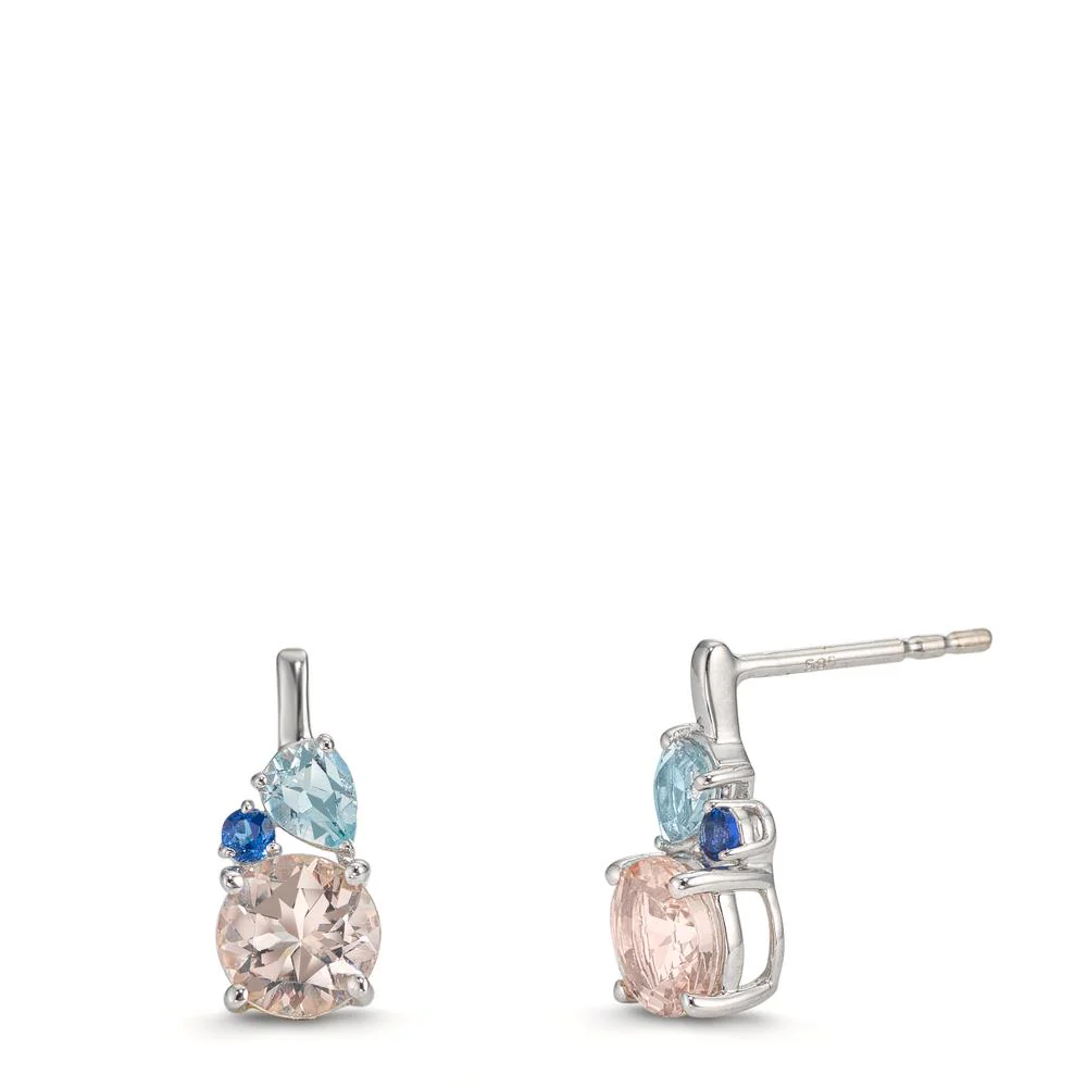 Orecchini a bottone Oro bianco 585/14 kt Morganite 2 pietra, [rund], Acquamarina 2 pietra, [Tropfen], Tanzanite 2 pietra, [rund]
