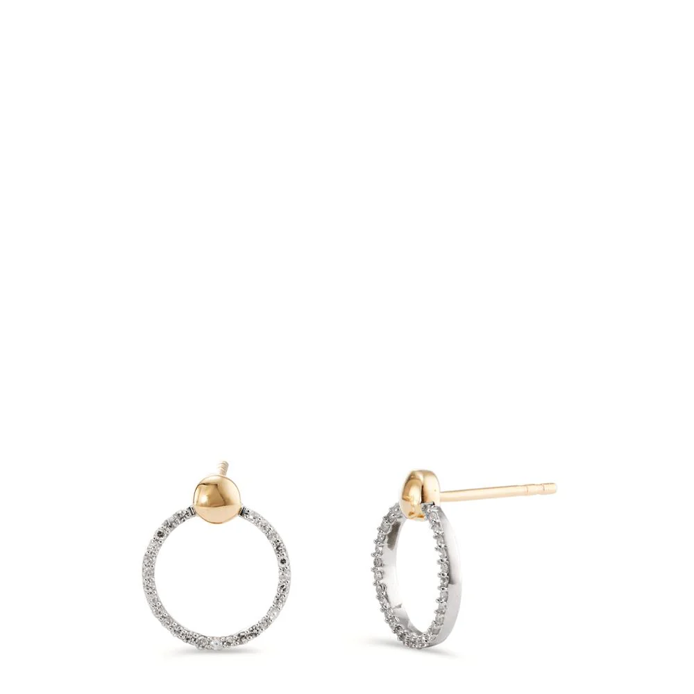 Orecchini a bottone Oro bianco 585/14 kt, Oro giallo 585/14 kt Diamante 0.10 ct, w-si Ø9.5 mm