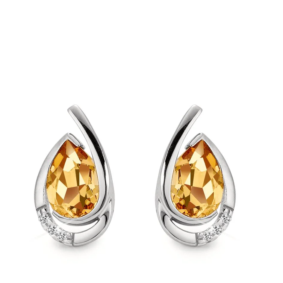 Orecchini a bottone Oro bianco 750/18 carati Citrino cognac, 0.02 ct, 6 pietra, [Brillant], w-si, Diamante 0.02 ct, 6 pietra, [Brillant], w-si - Image 2