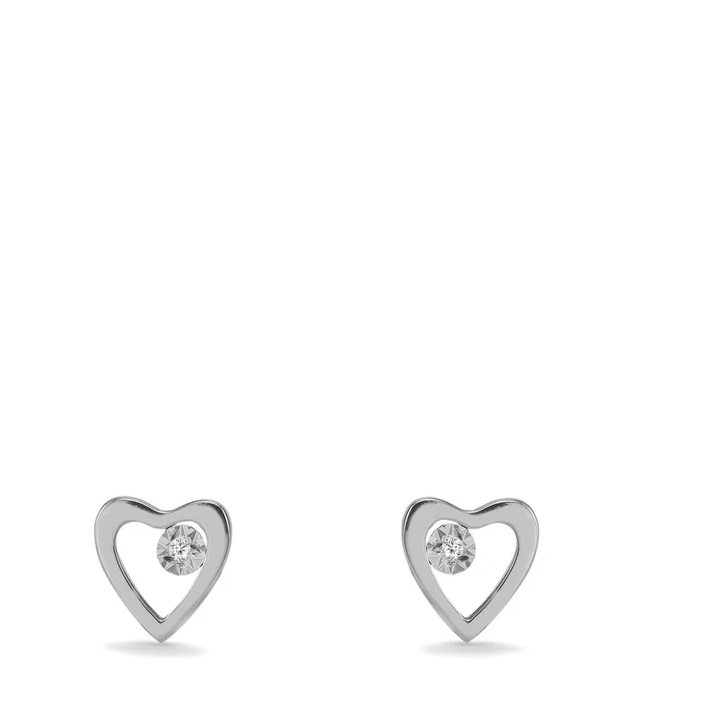 Orecchini a bottone Oro bianco 750/18 carati Diamante 0.01 ct, 2 pietra, w-si Cuore Ø6 mm - Image 2