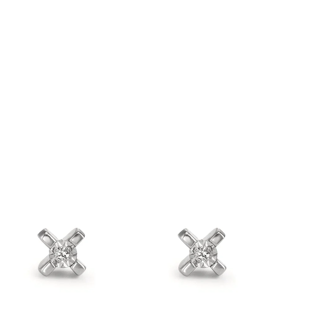 Orecchini a bottone Oro bianco 750/18 carati Diamante 0.01 ct, 2 pietra, w-si Ø3.5 mm - Image 2