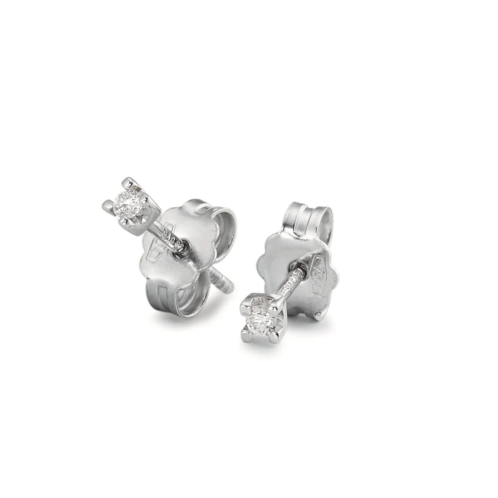 Orecchini a bottone Oro bianco 750/18 carati Diamante 0.04 ct, 2 pietra, w-si Ø2.2 mm - Image 2