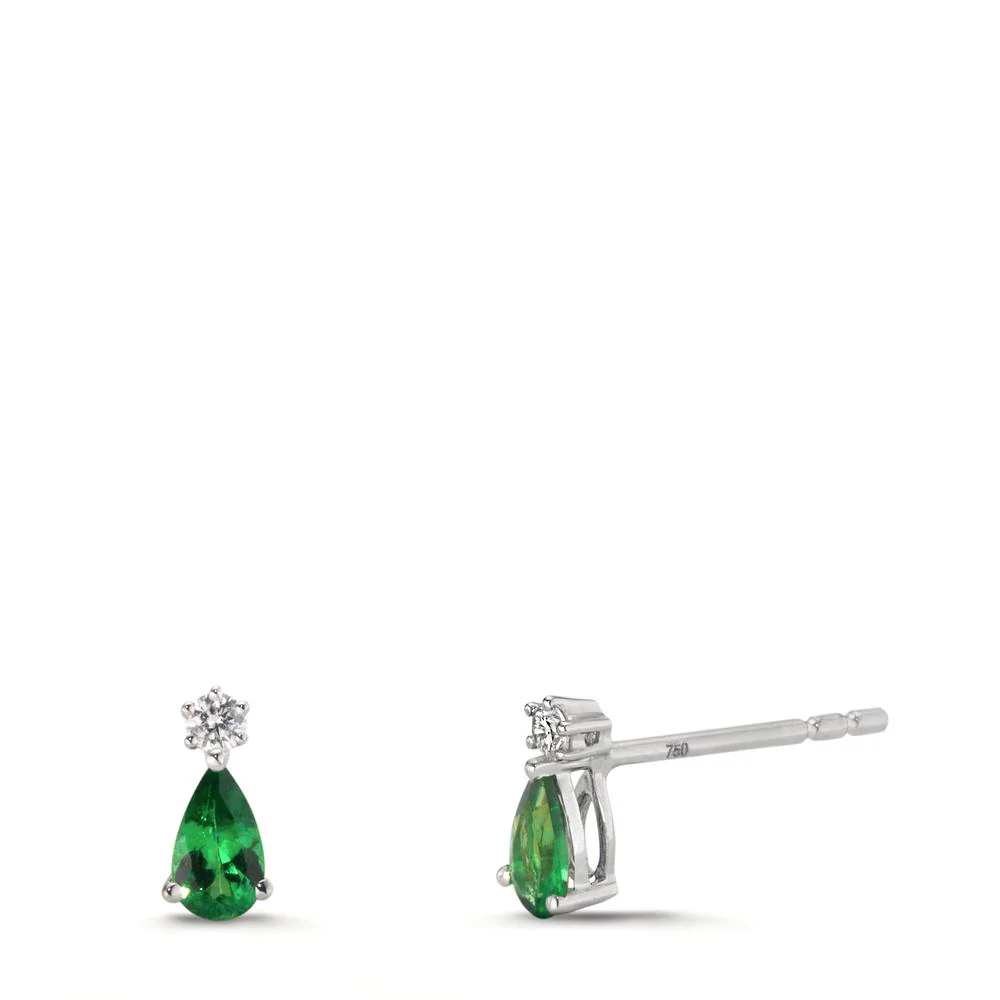 Orecchini a bottone Oro bianco 750/18 carati Diamante 0.05 ct, 2 pietra, w-si, Granato verde, 2 pietra