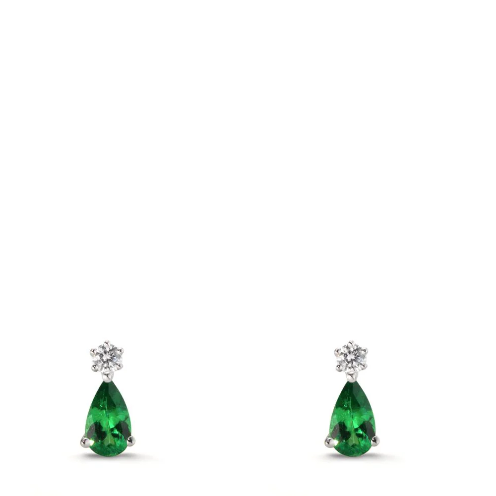 Orecchini a bottone Oro bianco 750/18 carati Diamante 0.05 ct, 2 pietra, w-si, Granato verde, 2 pietra - Image 2