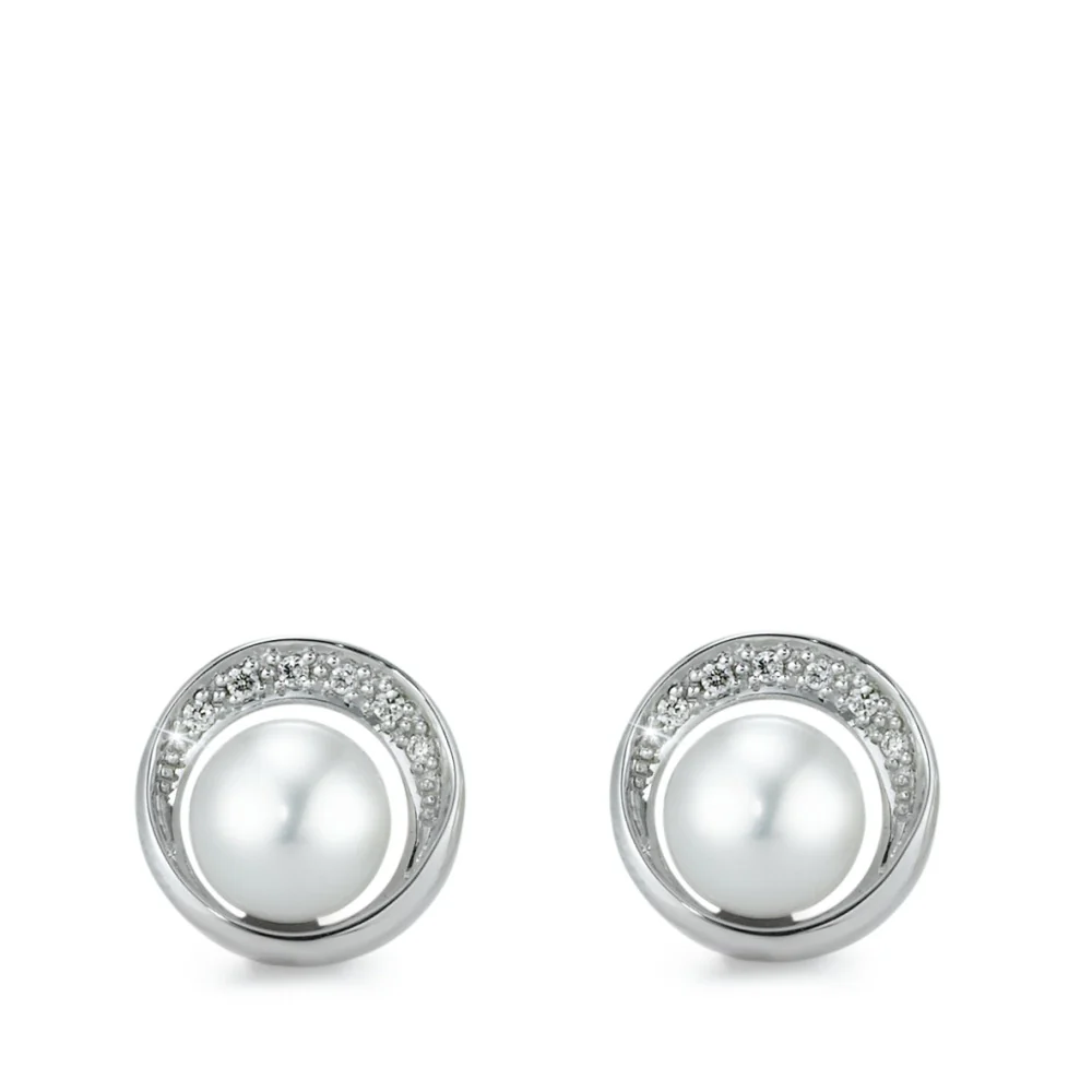 Orecchini a bottone Oro bianco 750/18 carati Diamante 0.06 ct, 12 pietra, [Brillant], w-si Perla coltivata d'acqua dolce 6.5-7 mm Ø10 mm - Image 2