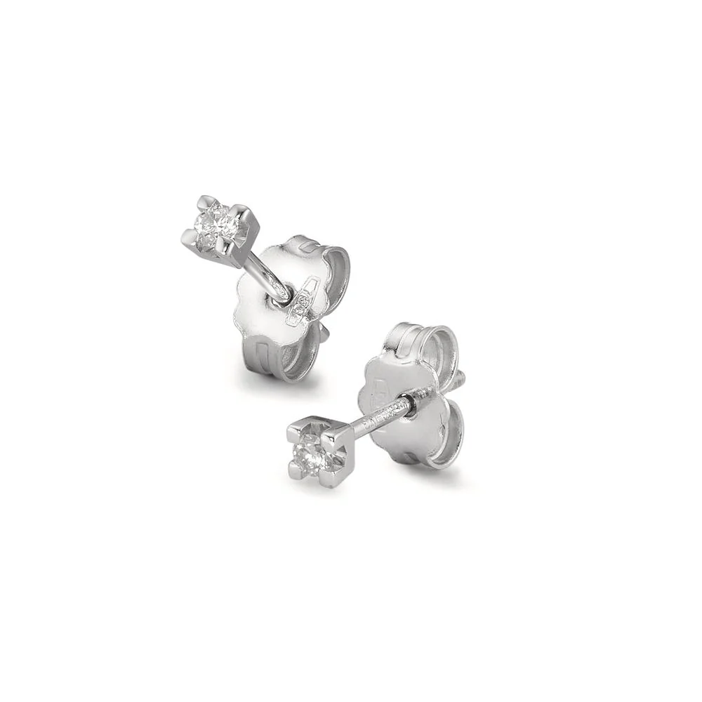 Orecchini a bottone Oro bianco 750/18 carati Diamante 0.10 ct, 2 pietra, w-si Ø2.5 mm - Image 3