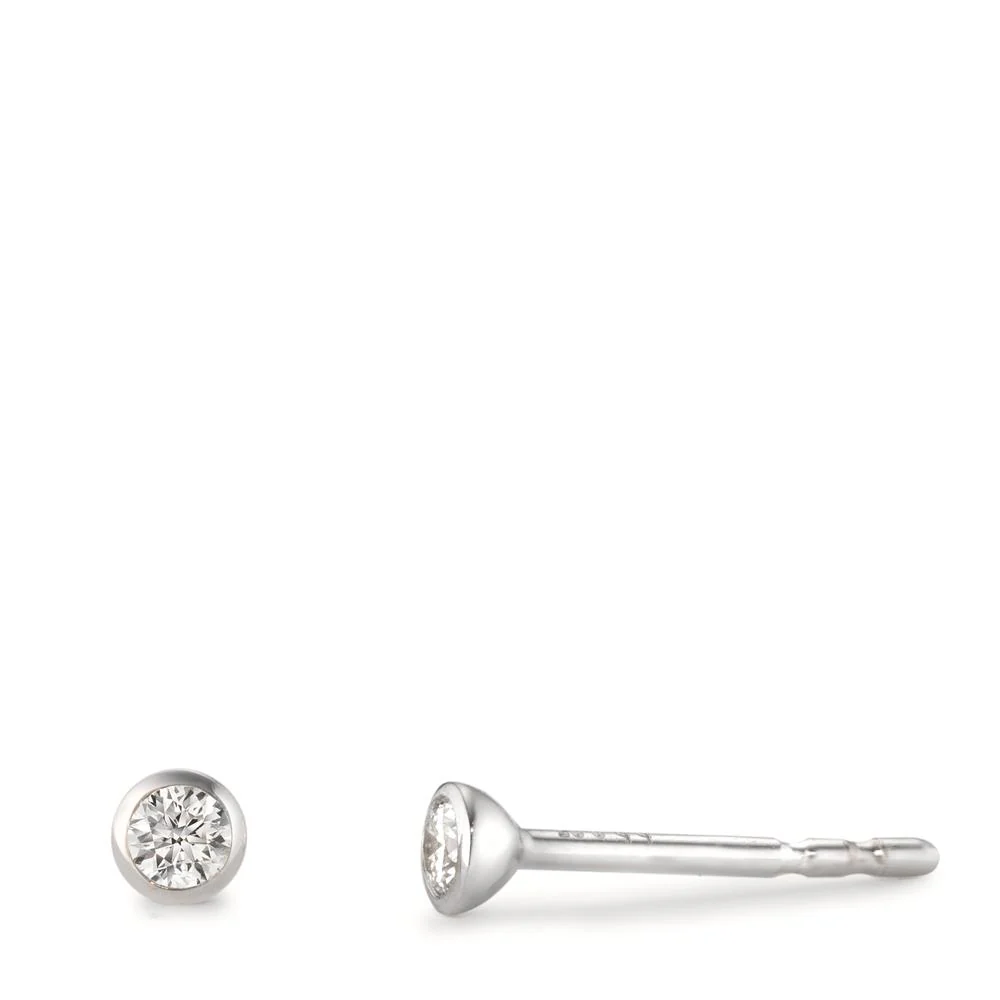 Orecchini a bottone Oro bianco 750/18 carati Diamante 0.10 ct, 2 pietra, w-si Ø3 mm