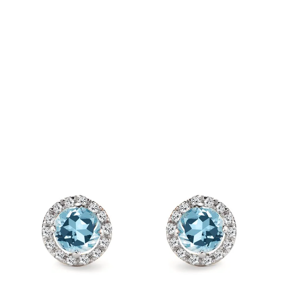 Orecchini a bottone Oro bianco 750/18 carati Diamante 0.17 ct, w-si, Topazio 2 pietra Ø7.5 mm - Image 2