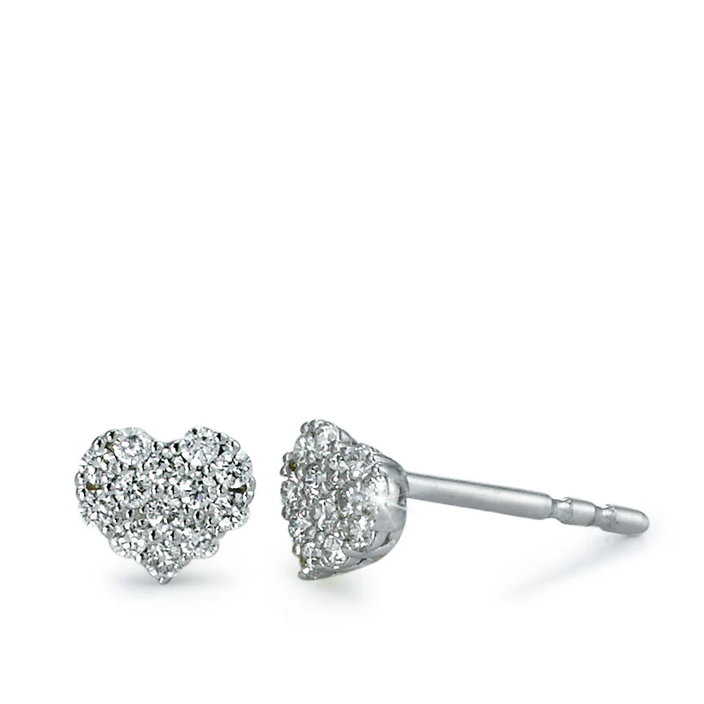 Orecchini a bottone Oro bianco 750/18 carati Diamante 0.20 ct, 26 pietra, [Brillant], w-si Cuore Ø5 mm