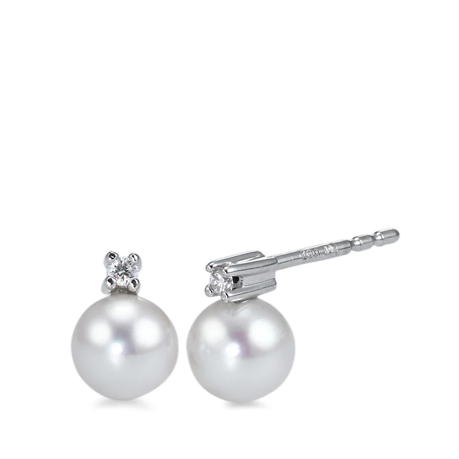 Orecchini a bottone Oro bianco 750/18 carati Diamante bianco, 0.04 ct, 2 pietra, [Brillant], w-si Perla coltivata d'acqua dolce bianco, 2 Perla, 5.5 mm