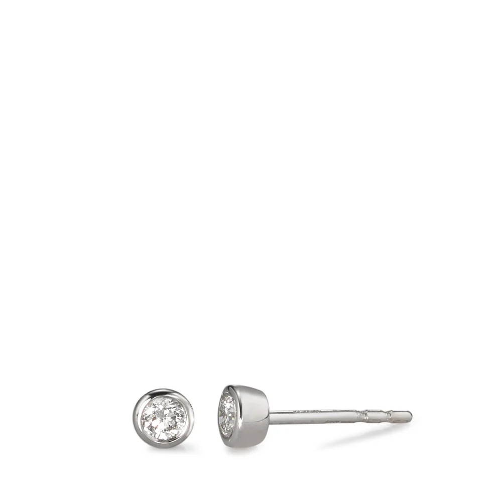 Orecchini a bottone Oro bianco 750/18 carati Diamante bianco, 0.15 ct, 2 pietra, [Brillant], w-si Ø4 mm