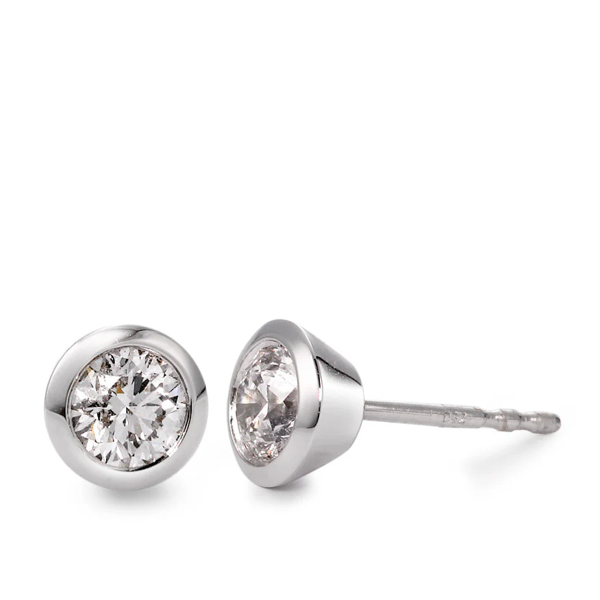 Orecchini a bottone Oro bianco 750/18 carati Diamante bianco, 0.50 ct, 2 pietra, [Brillant], w-si Ø5.5 mm