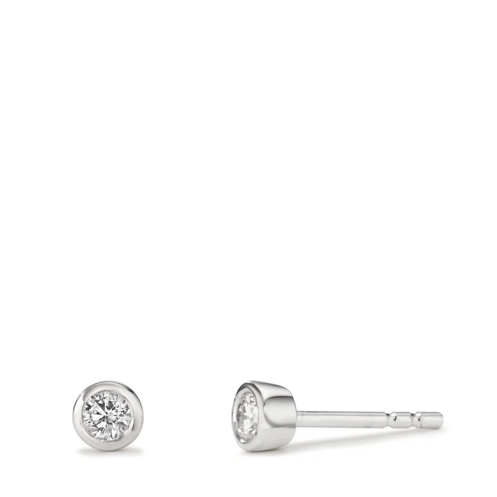 Orecchini a bottone Oro bianco 750/18 carati Laboratorio di diamanti coltivato 0.20 ct, 2 pietra, w-si Ø4 mm